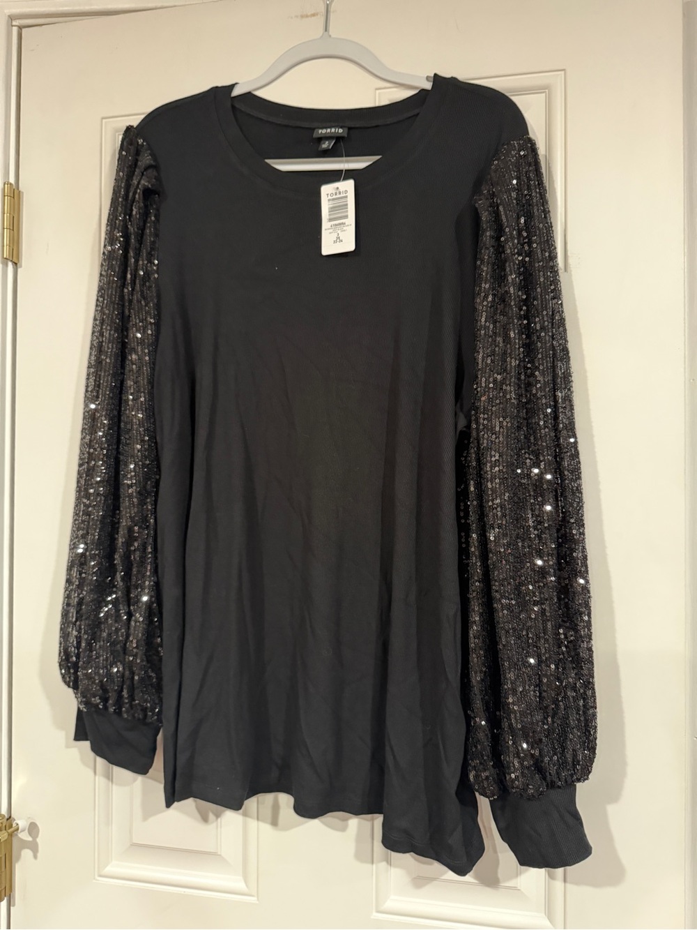 torrid Black Long-Sleeve Top with Sequin Puff Sleeves